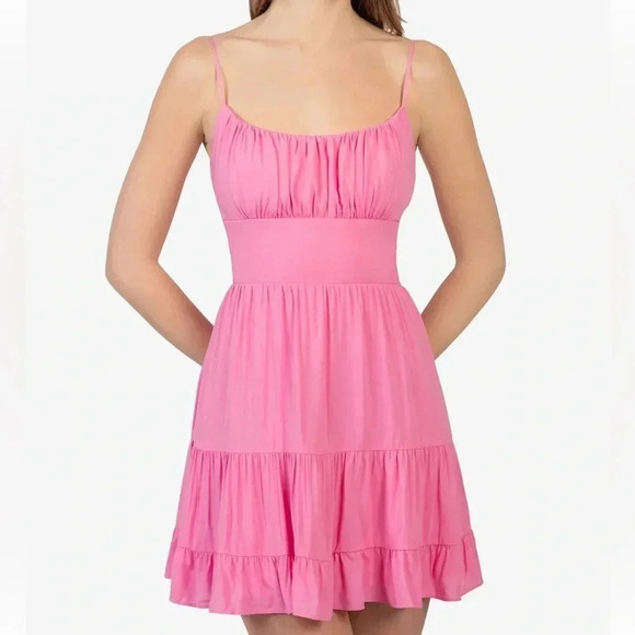 B Darlin‎ Womens Pink Zippered Tie Back With Cut Out Spaghetti Strap Scoop Neck - Picture 1 of 7